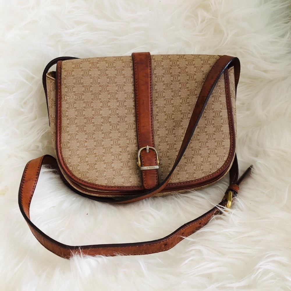 Vintage Celine White Macadam Leather Crossbody Bag